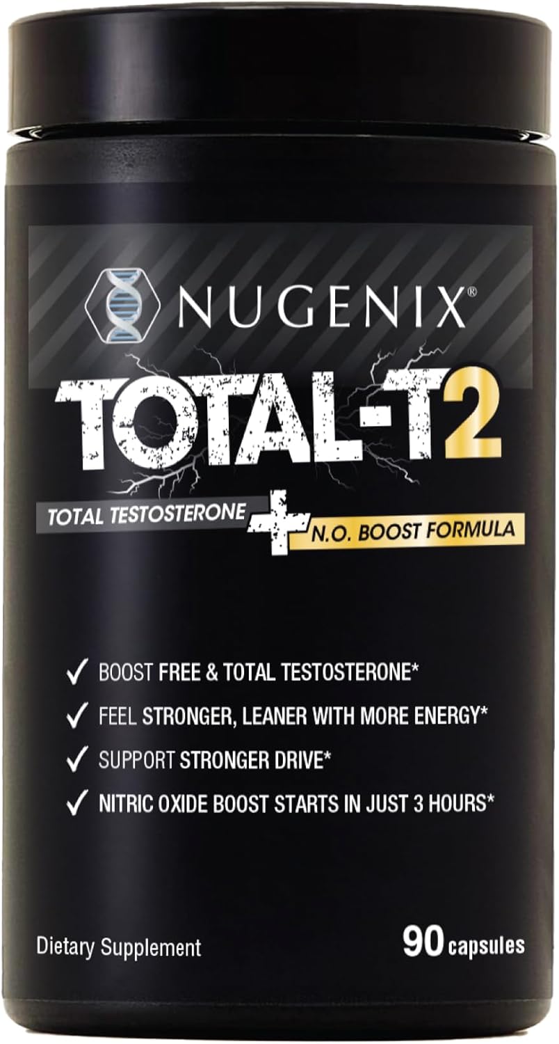 Nugenix Total-T2 - Testosterone Booster and Nitric Oxide Booster for Men, Tesnor, S7, ElevATP, Tongkat, Citrulline, Nitric Oxide and Testosterone Supplement for Men (90 Count)