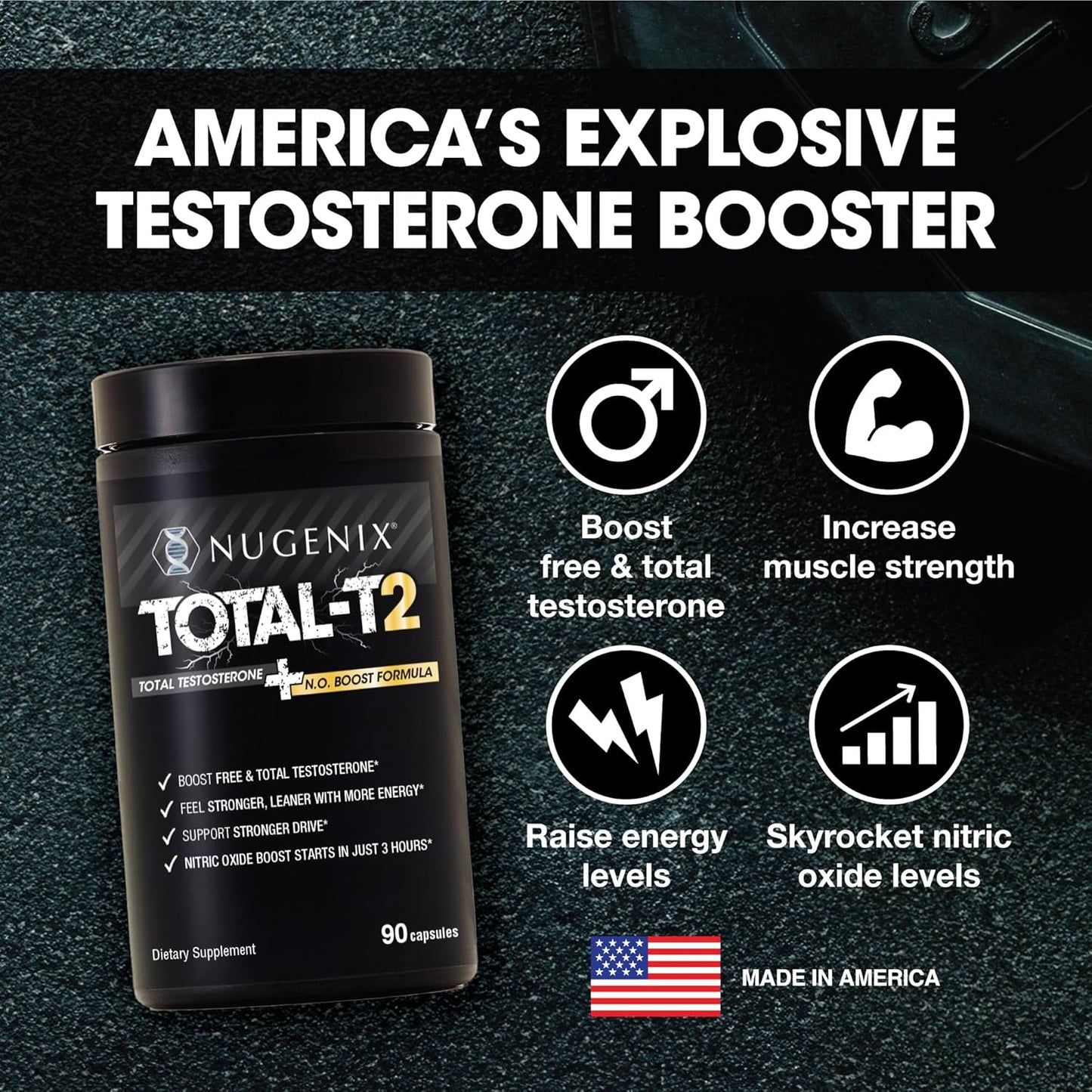 Nugenix Total-T2 - Testosterone Booster and Nitric Oxide Booster for Men, Tesnor, S7, ElevATP, Tongkat, Citrulline, Nitric Oxide and Testosterone Supplement for Men (90 Count)